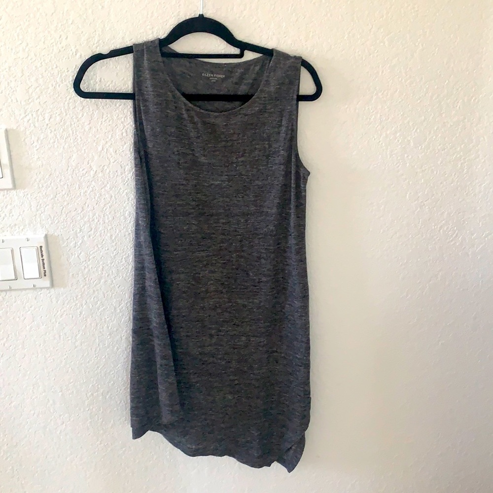 EILEEN FISHER, GRAY LINEN TUNIC, SIZE XXS